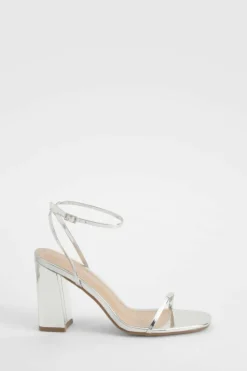 Sandals|Heels*boohoo Metallic Patent Block Heel Two Part Sandals silver