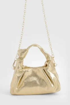 Handbags*boohoo Metallic PU Knot Grab Bag gold