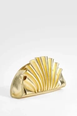 Handbags|Clutch Bags*boohoo Metallic Ruffle Clutch Bag gold