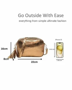 Cross-Body Bags*Kitise Metallic Shade Camera Crossbody Bag With Tassel Charm Gold