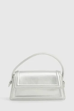 Handbags*boohoo Metallic Flapover Structured Grab Bag silver