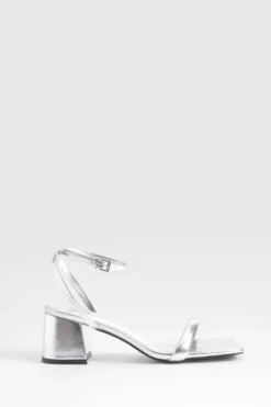Heels*boohoo Metallic Square Toe Block Heel Two Part Heels silver