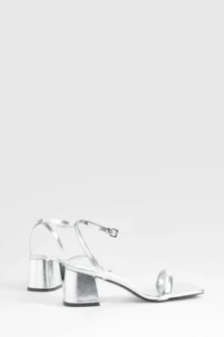 Heels*boohoo Metallic Square Toe Block Heel Two Part Heels silver