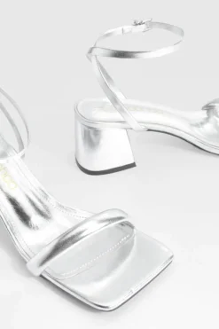 Heels*boohoo Metallic Square Toe Block Heel Two Part Heels silver