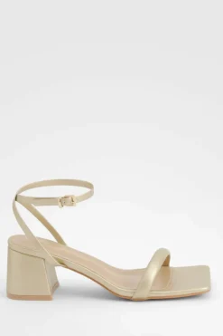 Heels*boohoo Metallic Square Toe Block Heel Two Part Heels gold