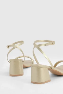 Heels*boohoo Metallic Square Toe Block Heel Two Part Heels gold