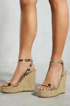 Wedges|Sandals*MissPap Metallic Strap Woven Wedges gold