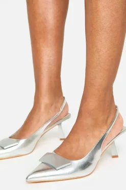 Heels*boohoo Metallic Trim Detail Slingback Court Shoes silver