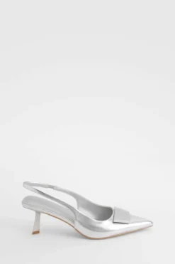 Heels*boohoo Metallic Trim Detail Slingback Court Shoes silver