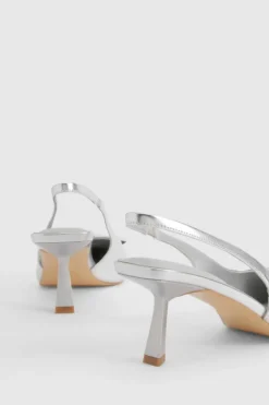 Heels*boohoo Metallic Trim Detail Slingback Court Shoes silver