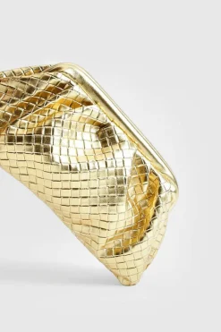 Woven Bags|Handbags*boohoo Metallic Woven Clutch Bag gold