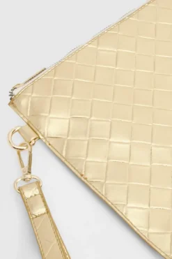 Woven Bags|Handbags*boohoo Metallic Woven Clutch Bag gold