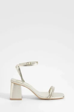 Sandals|Heels*boohoo Metallic Woven Strap Block Heel Sandals gold