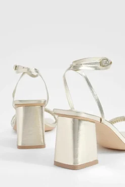 Sandals|Heels*boohoo Metallic Woven Strap Block Heel Sandals gold