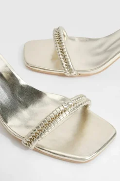 Sandals|Heels*boohoo Metallic Woven Strap Block Heel Sandals gold
