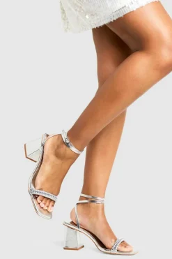 Sandals|Heels*boohoo Metallic Woven Strap Block Heel Sandals silver