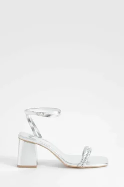 Sandals|Heels*boohoo Metallic Woven Strap Block Heel Sandals silver