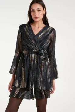 Wrap Dresses*Blue Vanilla Metallic Wrap Over Dress Black