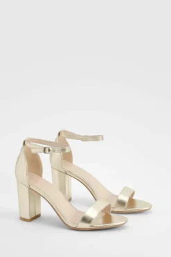 Heels*boohoo Mid Block Barely There Heels gold