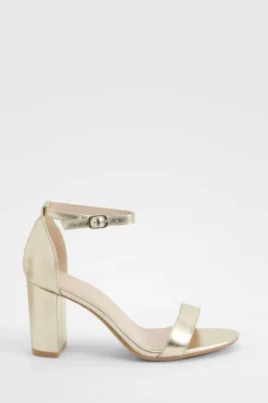 Heels*boohoo Mid Block Barely There Heels gold