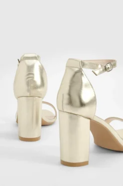 Heels*boohoo Mid Block Barely There Heels gold