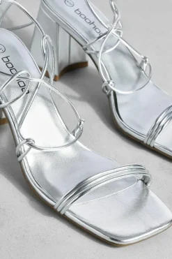 Heels*boohoo Mid Block Wrap Up Strappy Heels silver