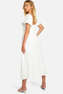 Smock Dresses*boohoo Milkmaid Puff Sleeve Midaxi Smock Dress white