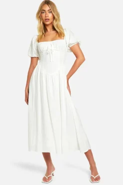 Smock Dresses*boohoo Milkmaid Puff Sleeve Midaxi Smock Dress white