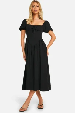 Smock Dresses*boohoo Milkmaid Puff Sleeve Midaxi Smock Dress black