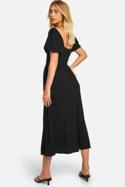 Smock Dresses*boohoo Milkmaid Puff Sleeve Midaxi Smock Dress black