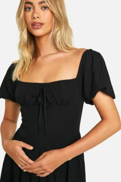 Smock Dresses*boohoo Milkmaid Puff Sleeve Midaxi Smock Dress black