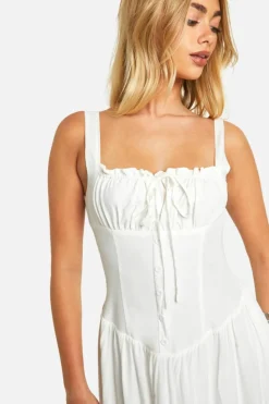 Smock Dresses*boohoo Milkmaid Tiered Maxi Dress white