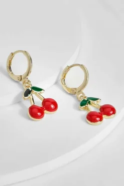 Earrings*boohoo Mini Cherry Hooped Earrings red