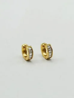 Earrings*SVNX Mini Huggie Hoop with Clear Stones Gold