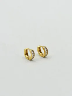 Earrings*SVNX Mini Huggie Hoop with Clear Stones Gold