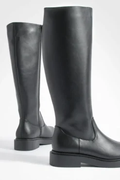 Over The Knee Boots|Chunky Boots*boohoo Minimal Chunky Knee High Boots black