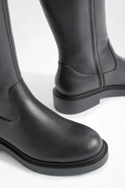 Over The Knee Boots|Chunky Boots*boohoo Minimal Chunky Knee High Boots black