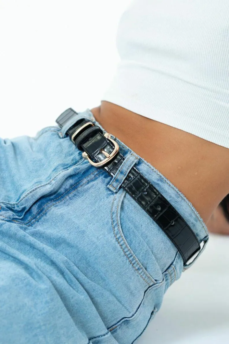 Belts*My Accessories London Minimal Croc Belt Black