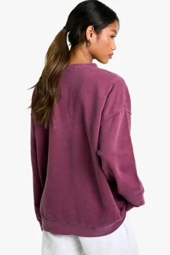 Sweatshirts|Hoodies & Sweatshirts*boohoo Minnesota Hiking Club Slogan Overdyed Oversized Sweatshirt burgundy