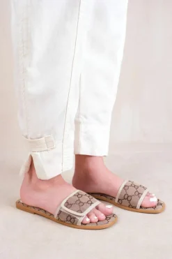 Sandals*Where's That From Mirage' Adjustable Single Band Flat Slider Sandals Beige