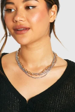 Necklaces*boohoo Mix Metal Chain Statement Necklace gold