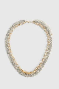 Necklaces*boohoo Mix Metal Chain Statement Necklace gold