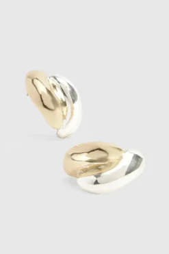 Earrings*boohoo Mixed Metal Double Hoop Earrings multi