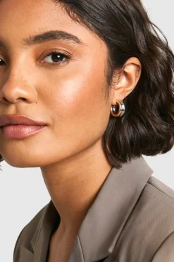 Earrings*boohoo Mixed Metal Double Huggie Hoop Earrings gold