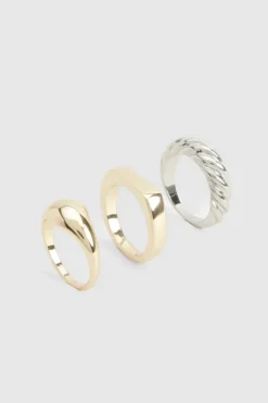 Rings*boohoo Mixed Metal Ring 3 Pack gold