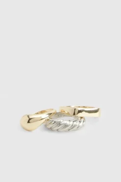 Rings*boohoo Mixed Metal Ring 3 Pack gold