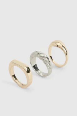 Rings*boohoo Mixed Metal Ring 3 Pack multi