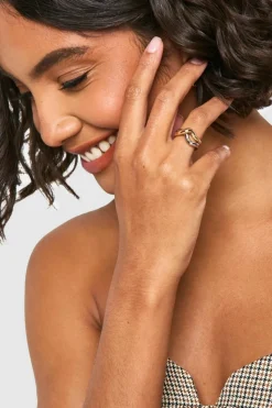 Rings*boohoo Mixed Metal Wavy Ring 2 Pack gold