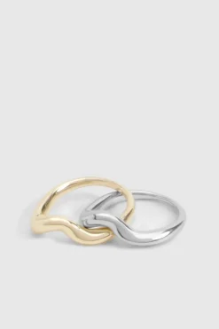Rings*boohoo Mixed Metal Wavy Ring 2 Pack gold