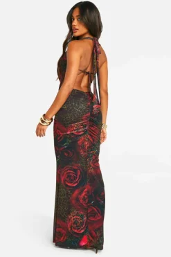 Maxi Dresses*boohoo Mixed Print Plunge Ruched Bum Maxi Dress leopard